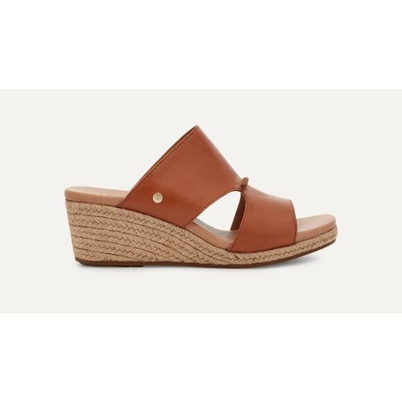 UGG Eirene Leather Espadrille Wedge Sandal Tan Brown Size 10 - Picture 1 of 11